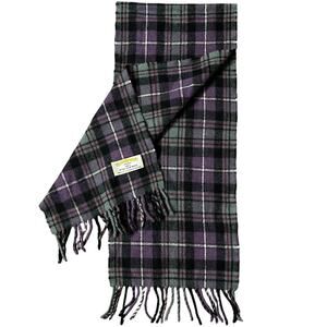 James Pringle Weaver 100% Pure New Wool Lavender Gray Plaid Fringed‎ Woven Scarf